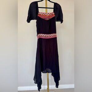 Vertigo Paris Black High Low Dress with Colorful Embroidery